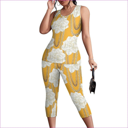 Orange Floral Chain Womens Tank Top Set - 2 options - women's top & short set at TFC&H Co.