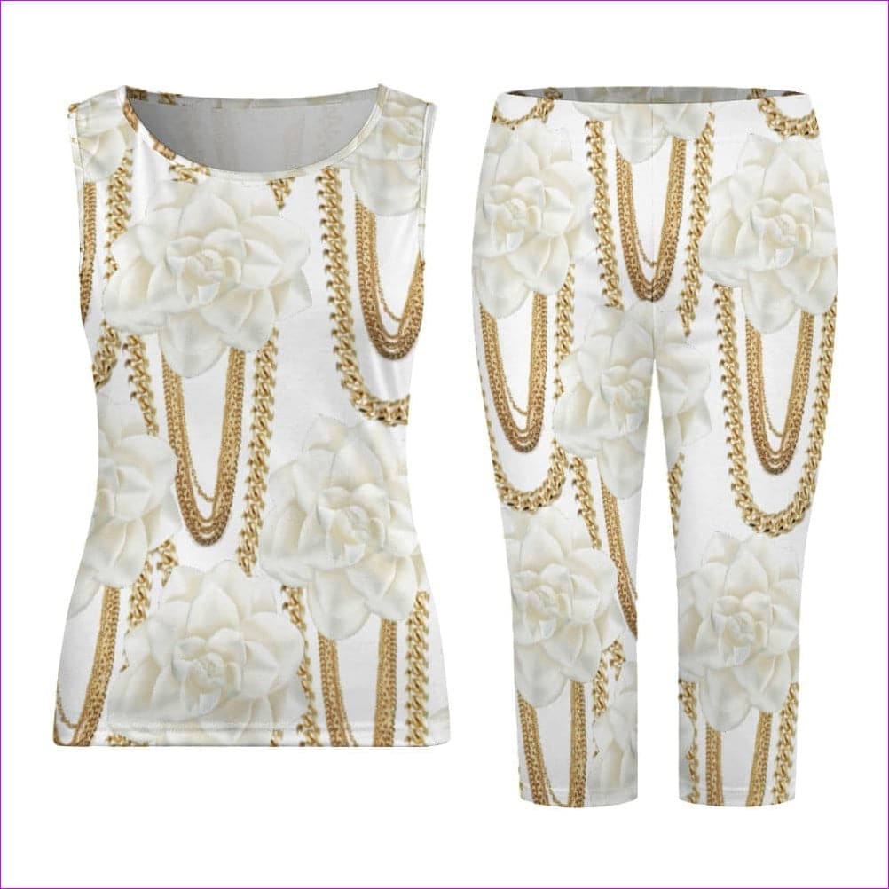 White - Floral Chain Womens Tank Top Set - 2 options - womens top & short set at TFC&H Co.