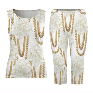 White - Floral Chain Womens Tank Top Set - 2 options - womens top & short set at TFC&H Co.
