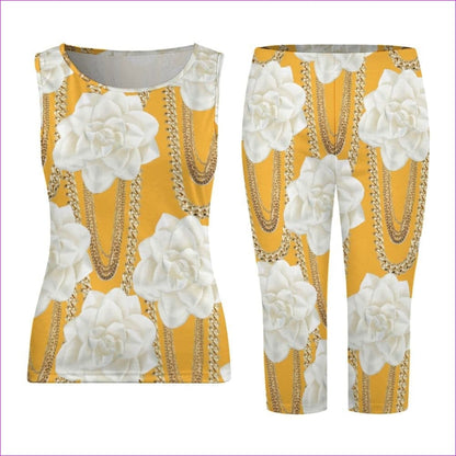 Orange Floral Chain Womens Tank Top Set - 2 options - women's top & short set at TFC&H Co.