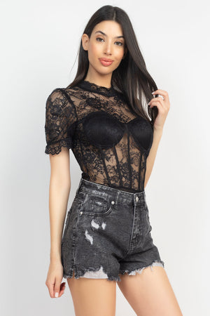 - Floral Lace Corset Keyhole Bodysuit - 4 colors -Ships from The US - womens bodysuit at TFC&H Co.