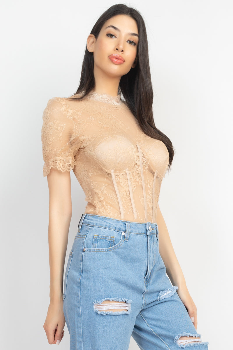 - Floral Lace Corset Keyhole Bodysuit - 4 colors -Ships from The US - womens bodysuit at TFC&H Co.
