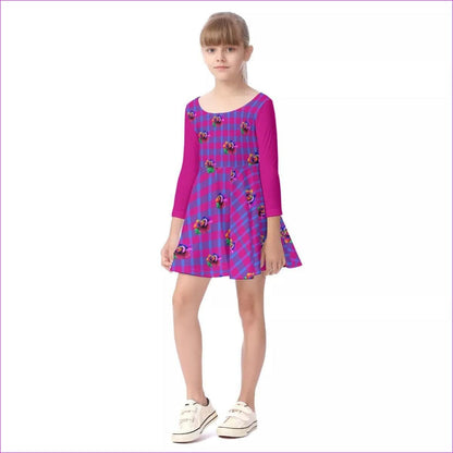 Floral Plaid Kids Girls Long Sleeve Dress - kid's dress at TFC&H Co.