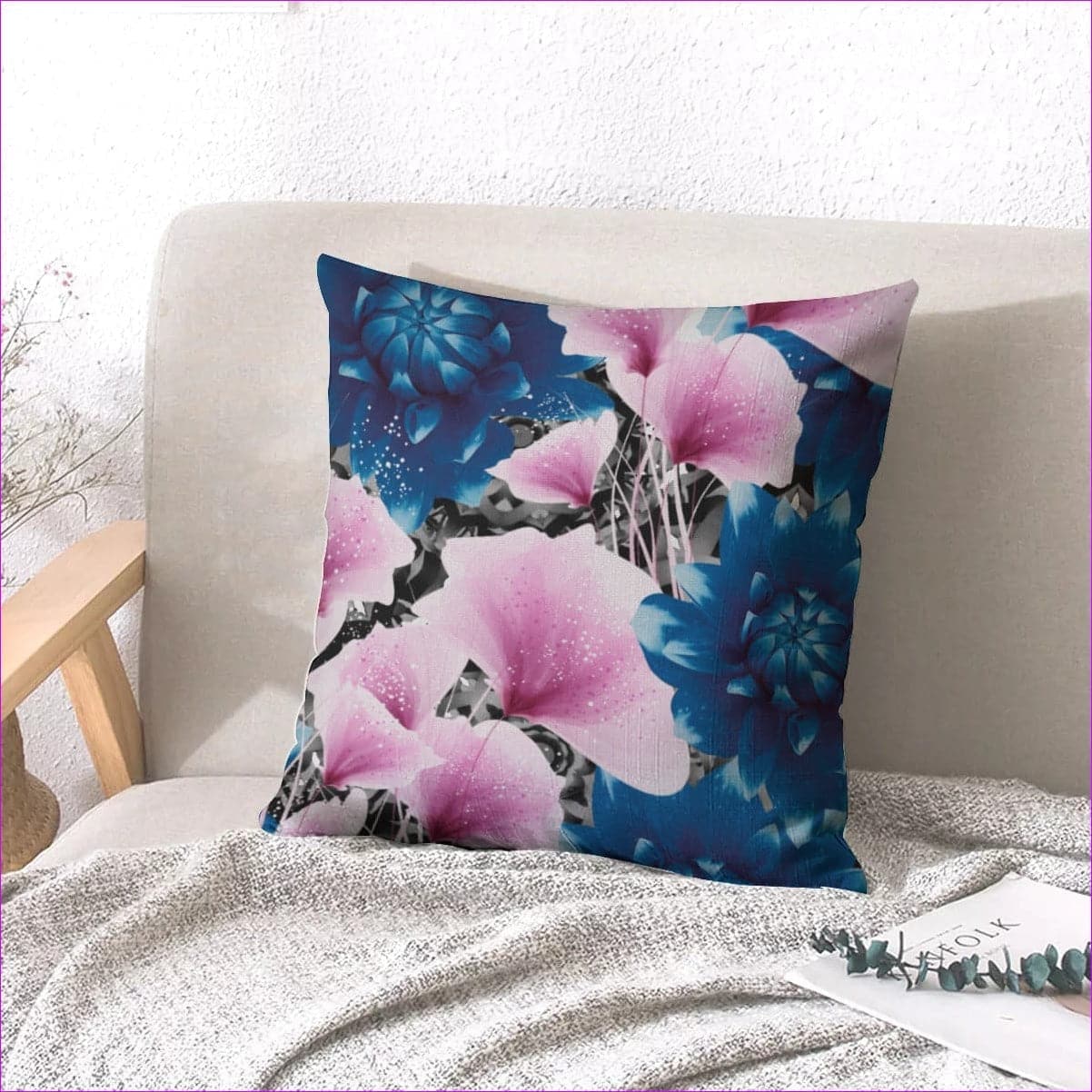 Blue Floral Realm Couch pillow with pillow Inserts | linen type fabric - throw pillow at TFC&H Co.