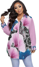 Pink - Floral Realm Womens Button-Up Shirt Voluptuous (+) Plus Size - womens button-up shirt at TFC&H Co.