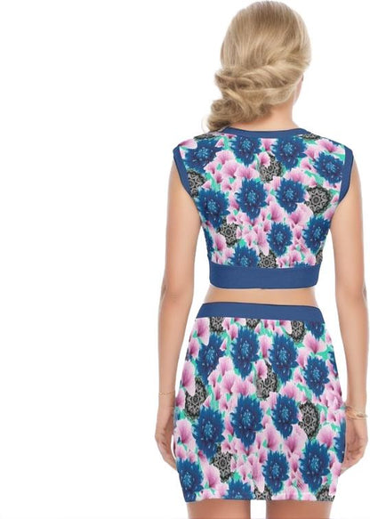 Floral Realm Womens Collarless V Collar Vest Skirt Set - women's skirt set at TFC&H Co.