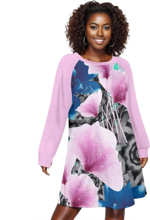 Pink - Floral Realm Womens Dress With Raglan Sleeve Voluptuous (+) Plus Size - womens dress at TFC&H Co.