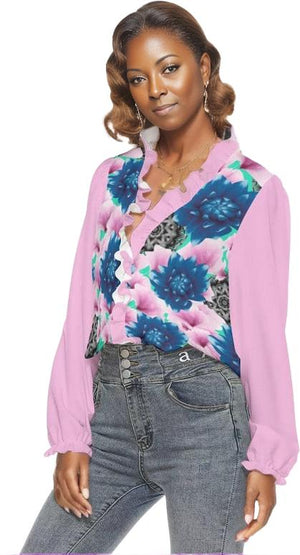 - Floral Realm Womens Pleated Collar V-neck Shirt - womens blouse at TFC&H Co.