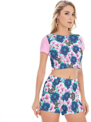 - Floral Realm Womens Short Sleeve Cropped Top Shorts Set - womens short set at TFC&H Co.