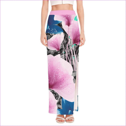 Pink Floral Realm Womens Side Slit Maxi Skirt - women's maxi skirt at TFC&H Co.