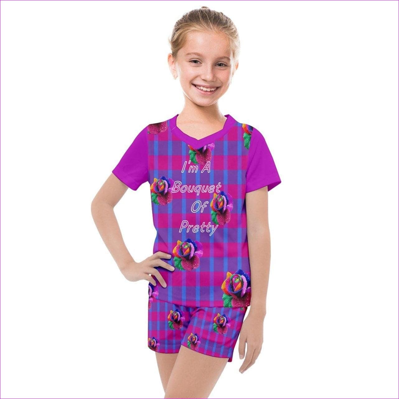 Floral Reign Plaid "Bouquet of Pretty" Kids Mesh Tee and Shorts Set - kids top & short set at TFC&H Co.