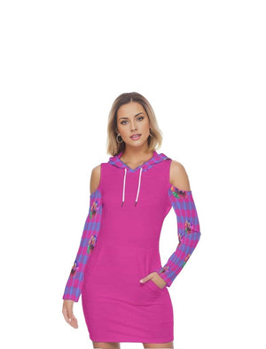 pink - Floral Reign Plaid Womens Bare Shoulder Long Sleeve Pink Dress - womens dress at TFC&H Co.