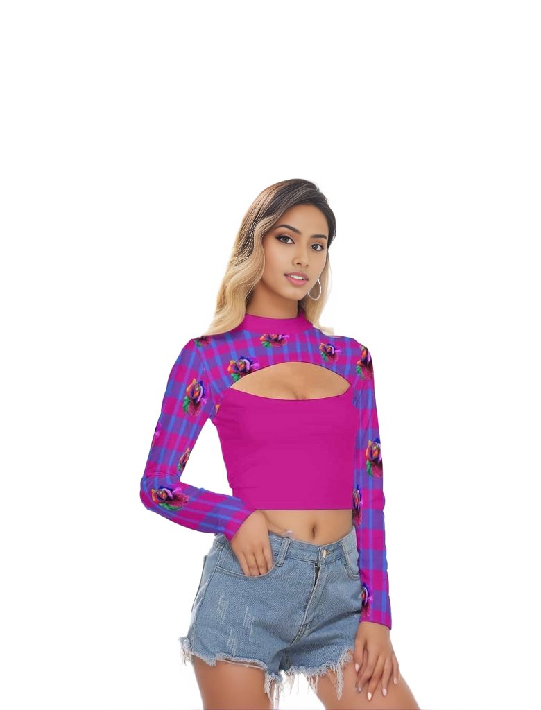 multi-colored Floral Reign Plaid Womens Hollow Chest Crop Top - women's top at TFC&H Co.