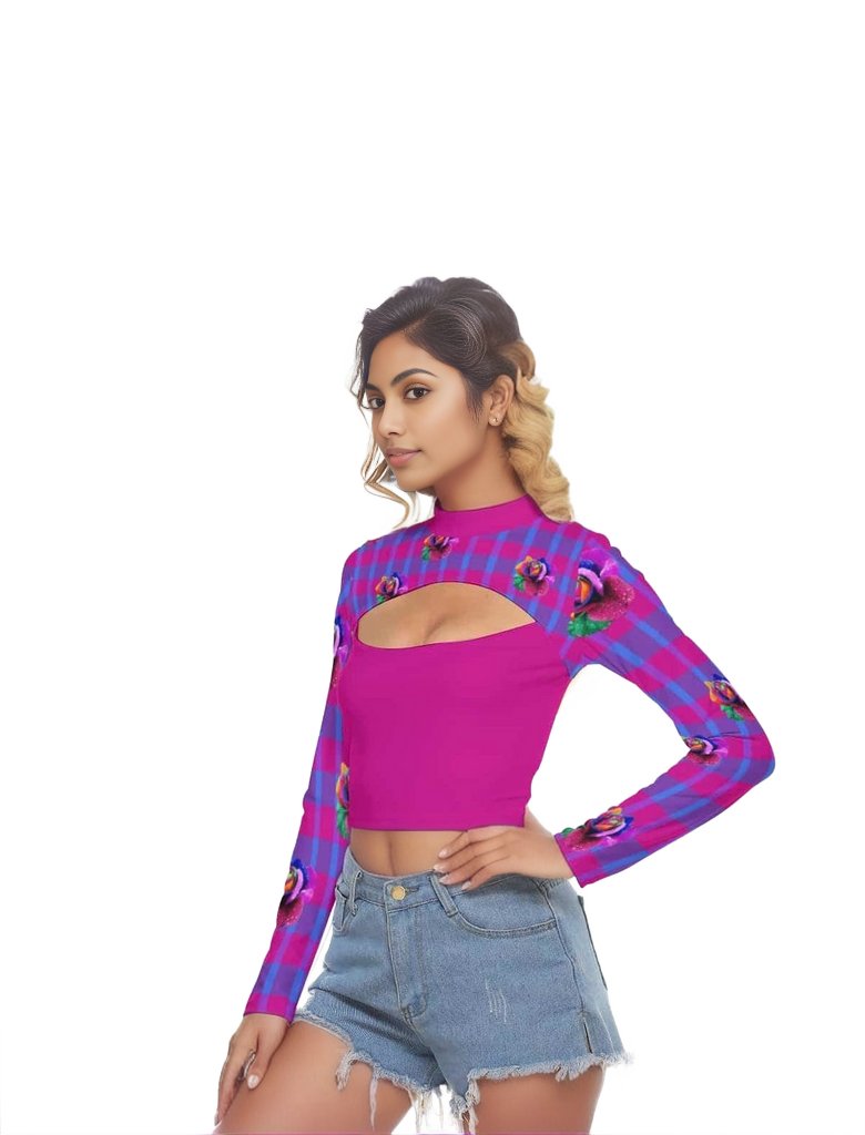 Floral Reign Plaid Womens Hollow Chest Crop Top - women's top at TFC&H Co.