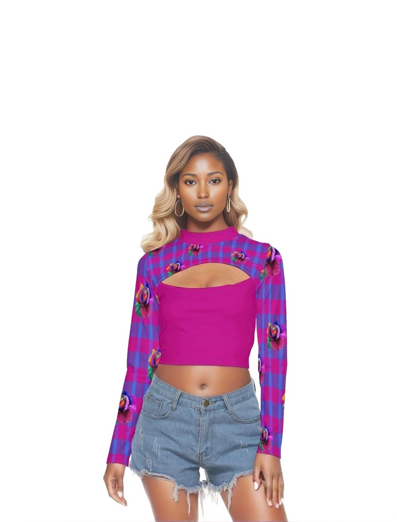 - Floral Reign Plaid Womens Hollow Chest Crop Top - womens top at TFC&H Co.