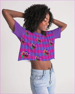 Floral Reign Plaid Womens Lounge Cropped Tee - women's crop top at TFC&H Co.