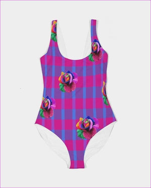 pink/purple Floral Reign Plaid Womens One-Piece Swimsuit - women's one piece swimsuit at TFC&H Co.