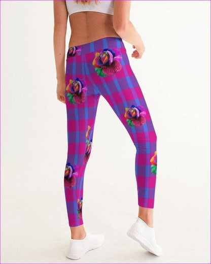 purple/pink Floral Reign Plaid Womens Yoga Pants - women's leggings at TFC&H Co.