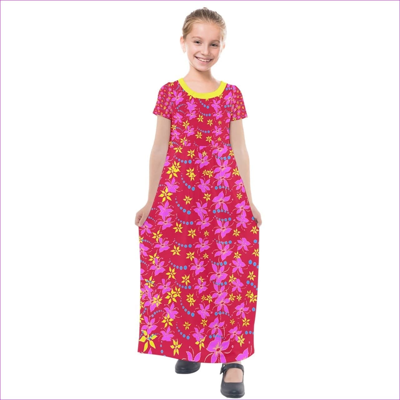 Floral Wear Kids Short Sleeve Maxi Dress - kid's playwear-dresses at TFC&H Co.