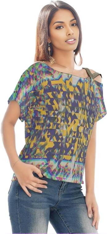 - Fractured Gold Womens Sparkling Elastic Shoulder Band Top - womens top at TFC&H Co.