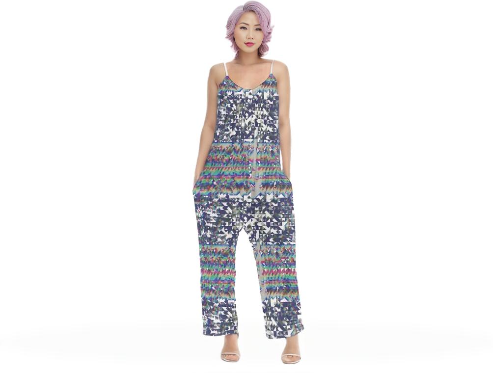 multi-colored Fractured Womens Loose Cami Jumpsuit - women's jumpsuit at TFC&H Co.