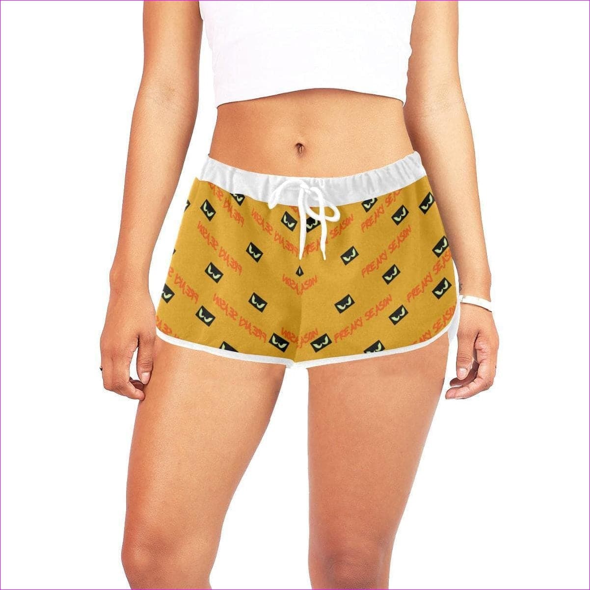 Freaky Season - Orange Women's All Over Print Casual Shorts (Model L19) Freaky Season Tease Shorts - women's shorts at TFC&H Co.