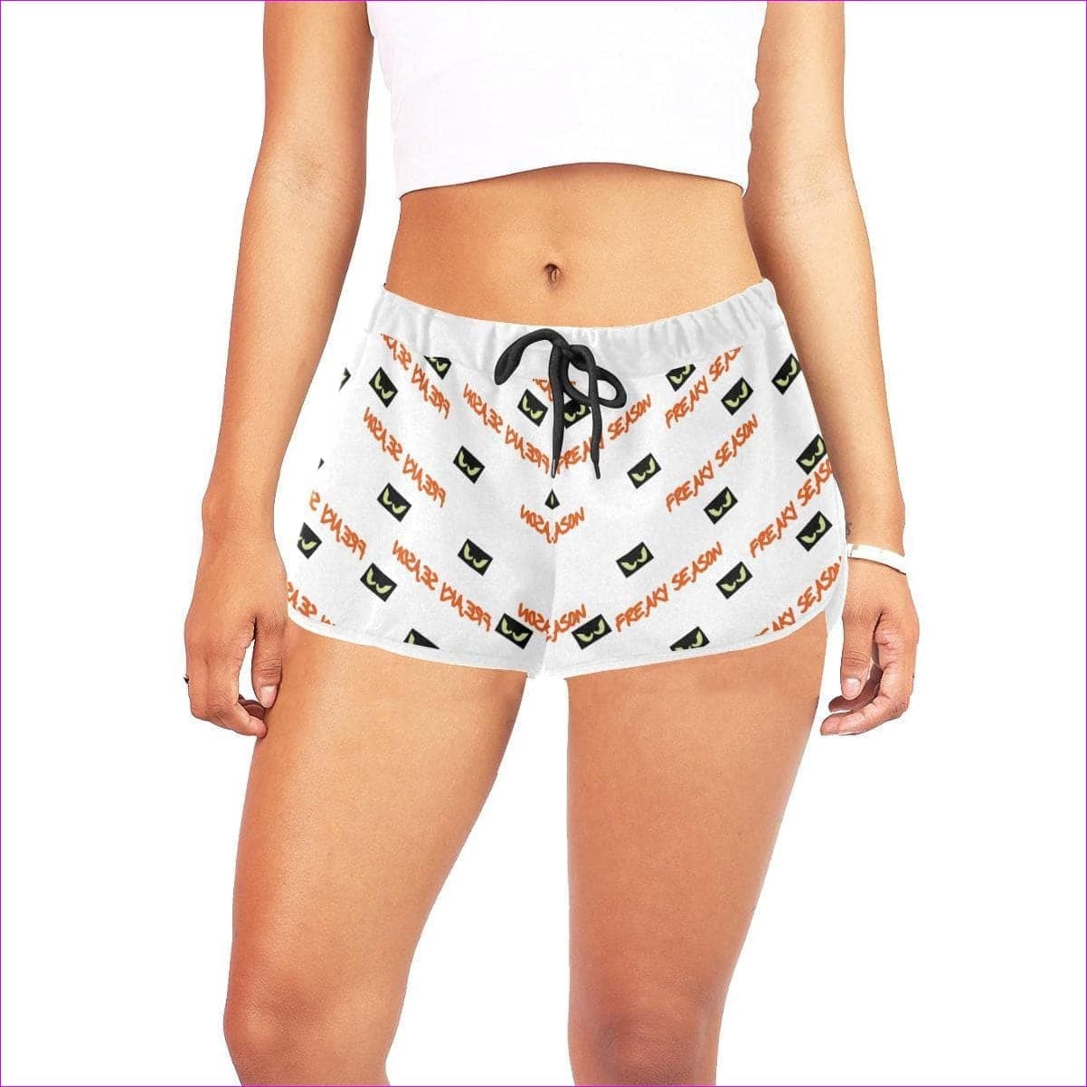 Freaky Season - White Women's All Over Print Casual Shorts (Model L19) Freaky Season Tease Shorts - women's shorts at TFC&H Co.