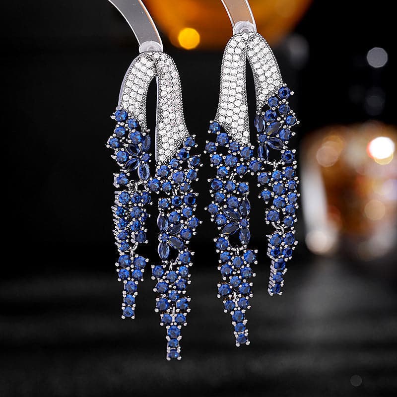 Blue - French Elegant Long Earrings - earrings at TFC&H Co.