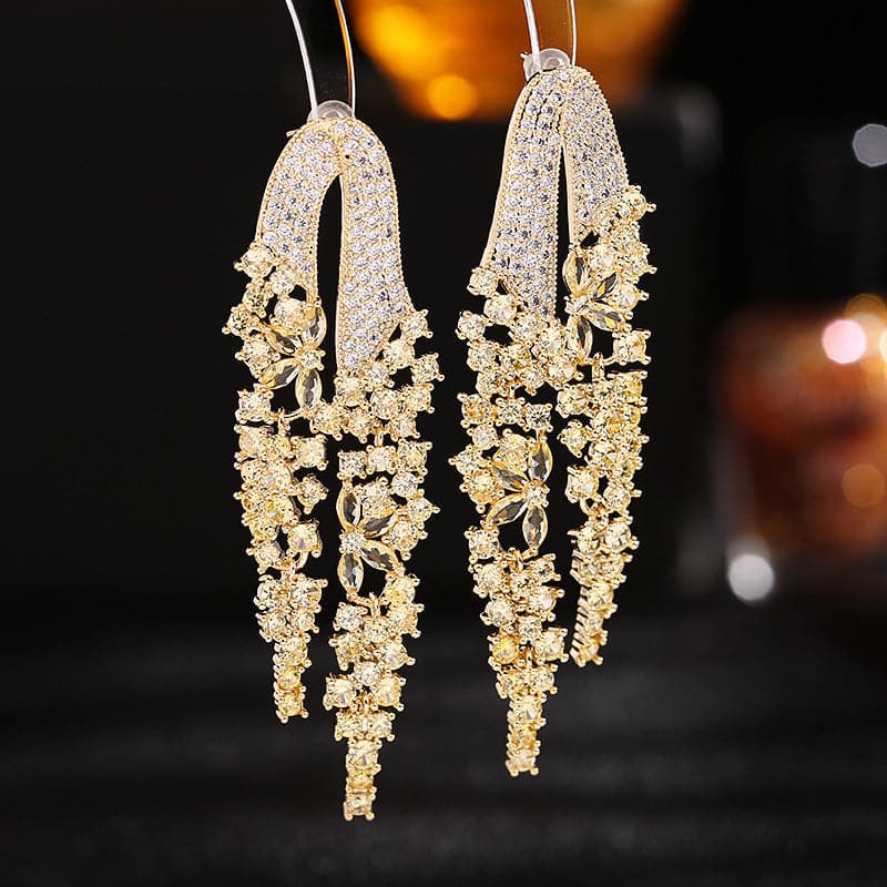 Gold - French Elegant Long Earrings - earrings at TFC&H Co.