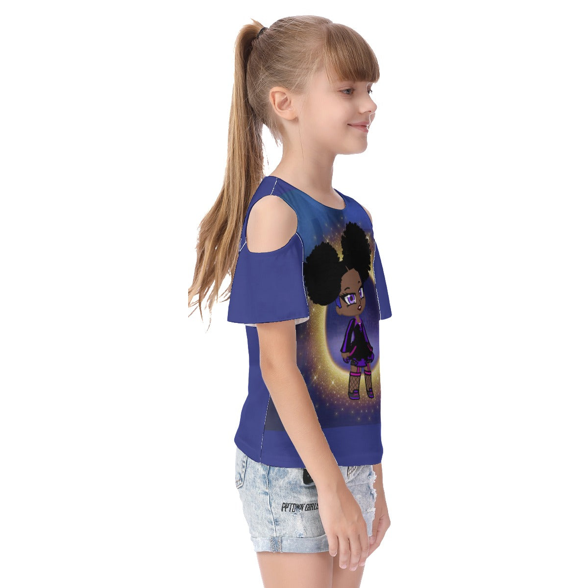 - Fro-Puff Girl's Cold Shoulder T-shirt With Ruffle Sleeves - girls top at TFC&H Co.