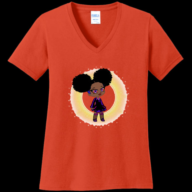WOMENS V-NECK ORANGE - Fro-Puff Women's & Teen's V-Neck Tee - Ships from The US - womens t-shirt at TFC&H Co.