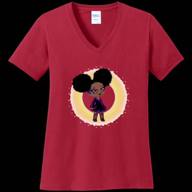 WOMENS V-NECK RED - Fro-Puff Women's & Teen's V-Neck Tee - Ships from The US - womens t-shirt at TFC&H Co.