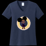 WOMENS V-NECK NAVY - Fro-Puff Women's & Teen's V-Neck Tee - Ships from The US - womens t-shirt at TFC&H Co.