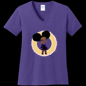 WOMENS V-NECK PURPLE - Fro-Puff Women's & Teen's V-Neck Tee - Ships from The US - womens t-shirt at TFC&H Co.