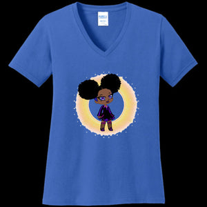 WOMENS V-NECK ROYAL-BLUE - Fro-Puff Women's & Teen's V-Neck Tee - Ships from The US - womens t-shirt at TFC&H Co.