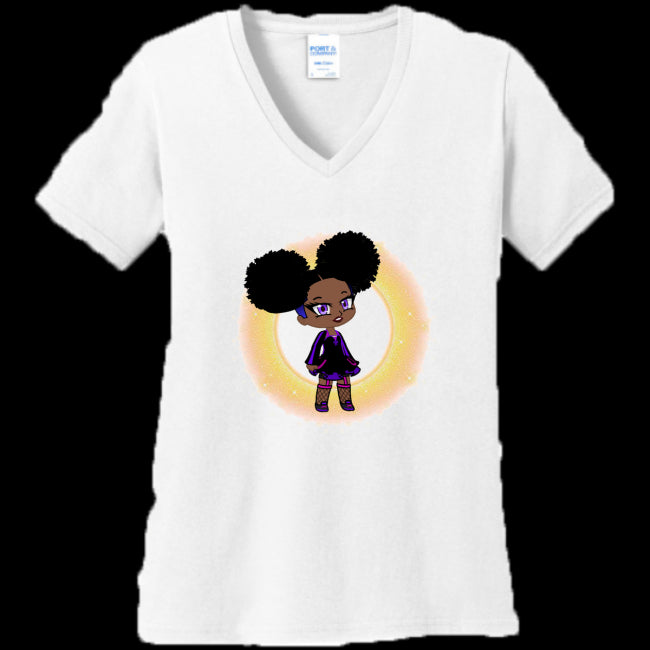 WOMENS V-NECK WHITE - Fro-Puff Women's & Teen's V-Neck Tee - Ships from The US - womens t-shirt at TFC&H Co.