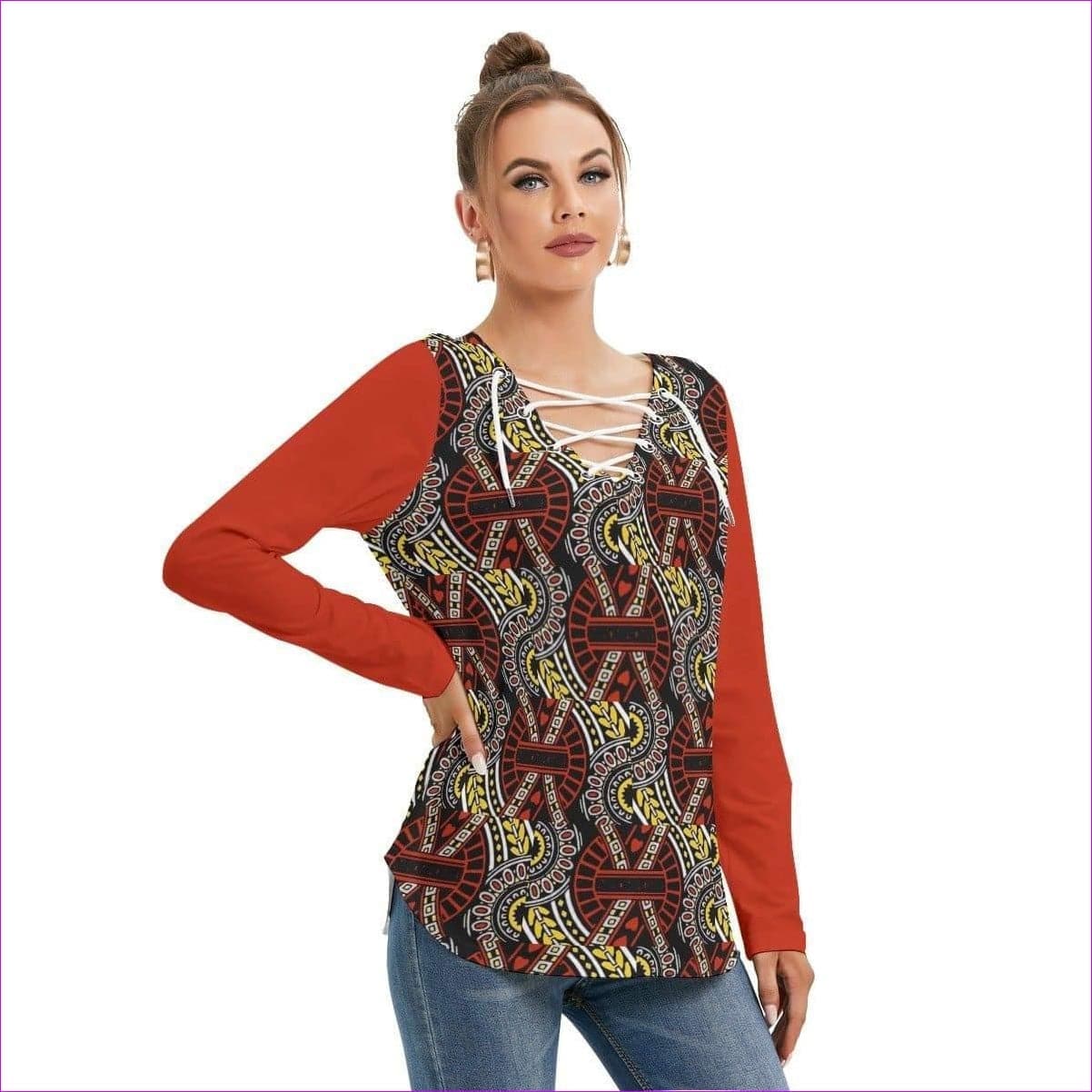 - Full Deck Womens Long Sleeve Tie Up Blouse - womens shirt at TFC&H Co.