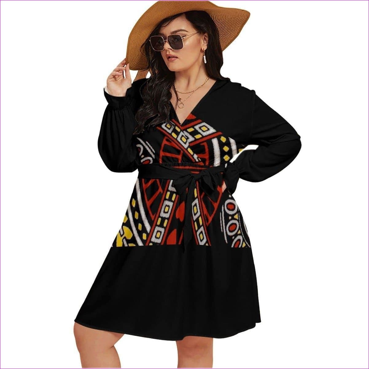 Full Deck Womens V-neck Dress With Waistband(Voluptuous Plus Size) - women's dress at TFC&H Co.