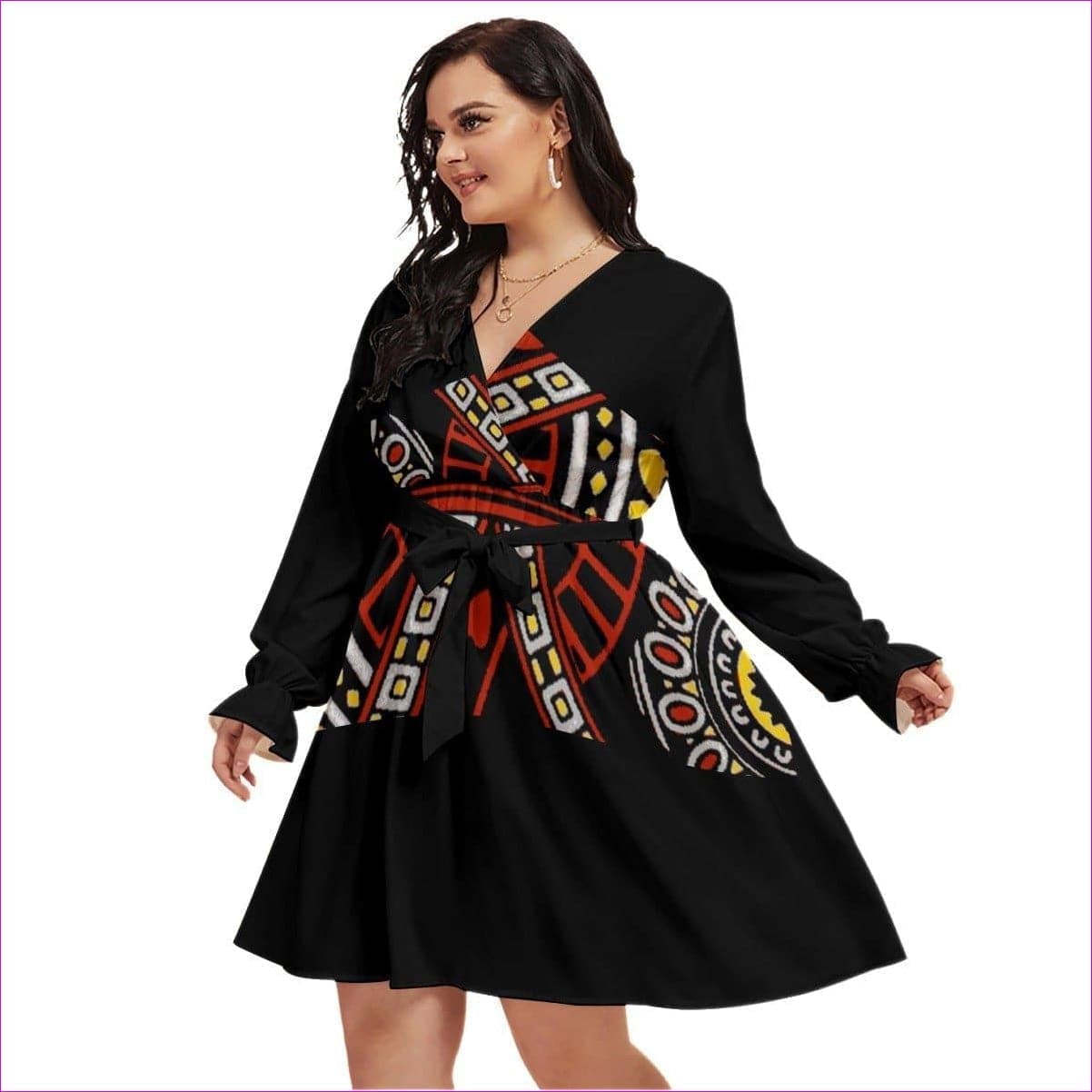 Full Deck Womens V-neck Dress With Waistband(Voluptuous Plus Size) - women's dress at TFC&H Co.