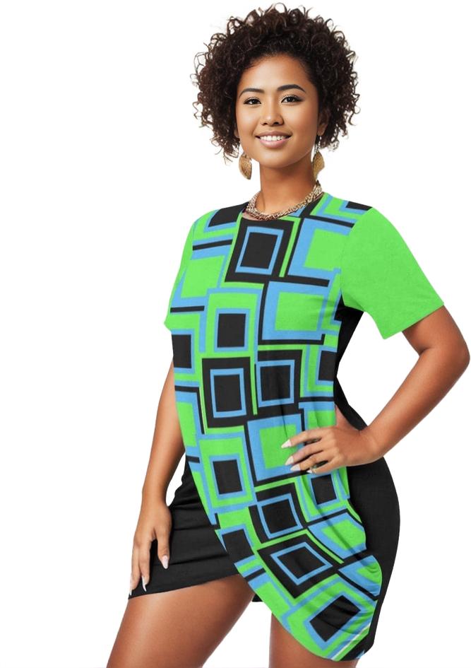 Green Funky² Women’s Stacked Hem Dress Voluptuous (+) Plus Size - women's dress at TFC&H Co.