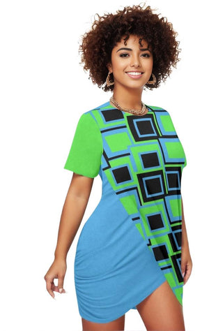 Green - Funky² Women’s Stacked Hem Dress With Short Sleeve (Plus Size） - womens dress at TFC&H Co.