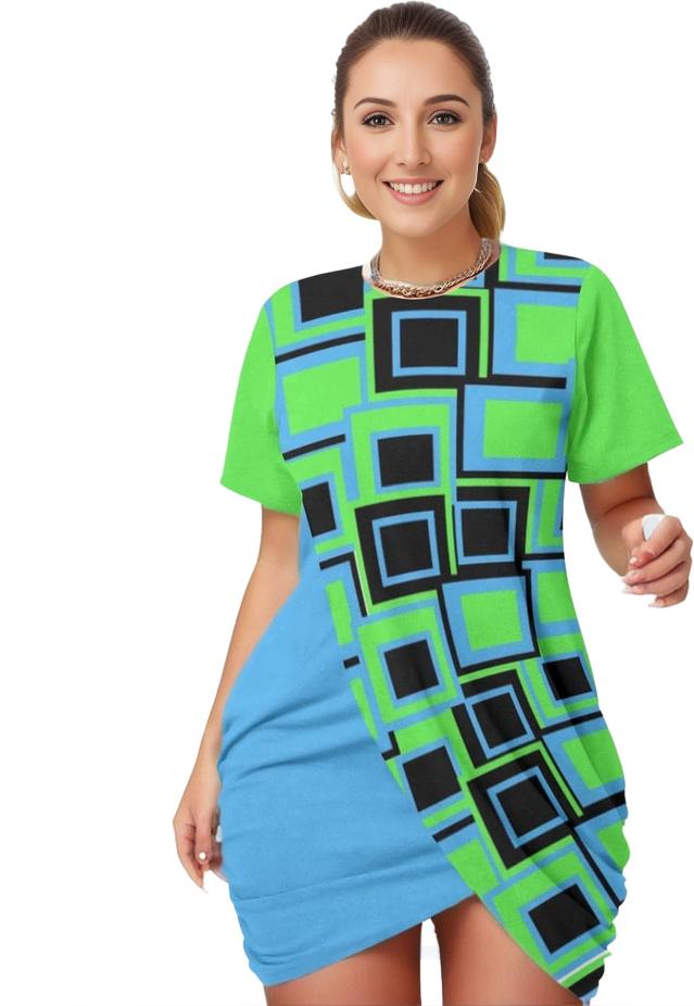 Funky² Women’s Stacked Hem Dress With Short Sleeve (Plus Size） - women's dress at TFC&H Co.