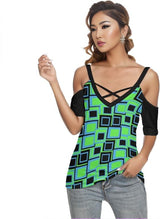 Green - Funky² Womens Cold Shoulder T-shirt With Criss Cross Strips - womens top at TFC&H Co.