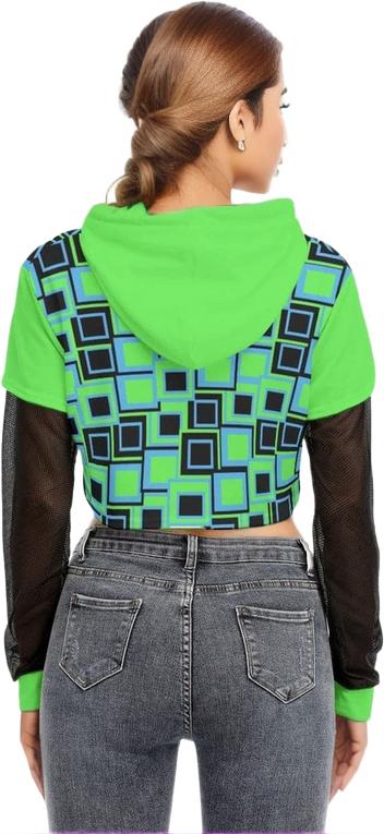 - Funky² Womens Faux Two-piece Mesh Sleeve Cropped Hoodie - womens cropped hoodie at TFC&H Co.