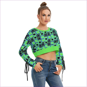 Green - Funky² Womens Lace-Up Sleeve Cropped Sweatshirt - womens cropped sweatshirt at TFC&H Co.
