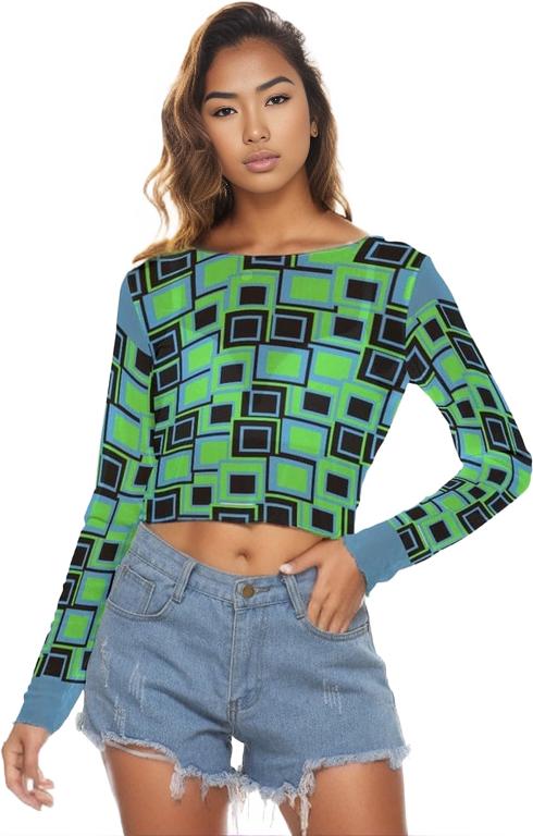 Green - Funky² Womens Mesh Long Sleeve T-shirt - womens sheer mesh top at TFC&H Co.