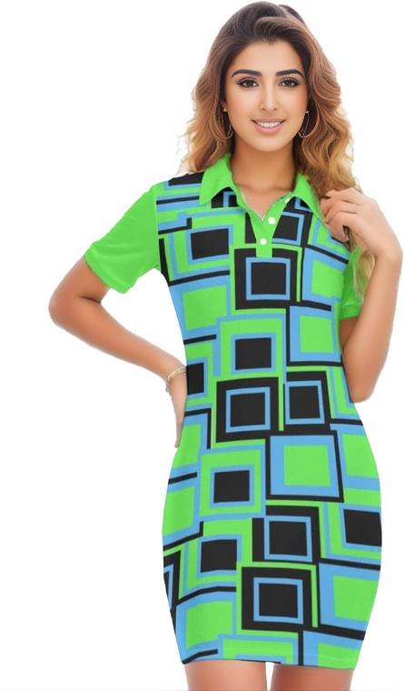 Green Funky² Womens Polo Collar Dress - women's polo dress at TFC&H Co.