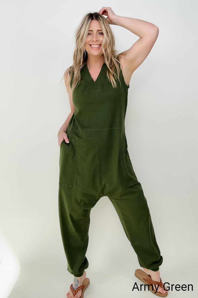 Zenana Solid Sleeveless Harem Jumpsuit -3 colors - Ships from The US - women's jumpsuits at TFC&H Co.