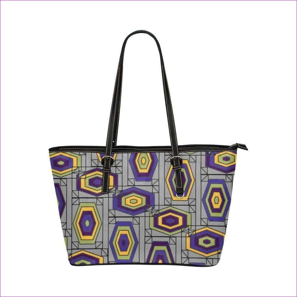 One Size Geode in color - grey Leather Tote Bag (Model 1651) (Big) - Geode in Color Leather Tote - 7 colors - handbag at TFC&H Co.