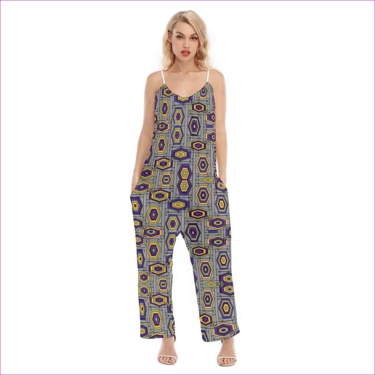 multi-colored Geode in Color Womens Loose Cami Jumpsuit - women's jumpsuit at TFC&H Co.